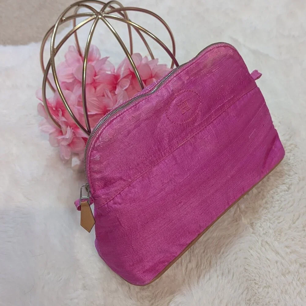 Hermes Hot Pink 100% Silk Bolide Pouch/ Bag - Picture 1 of 16